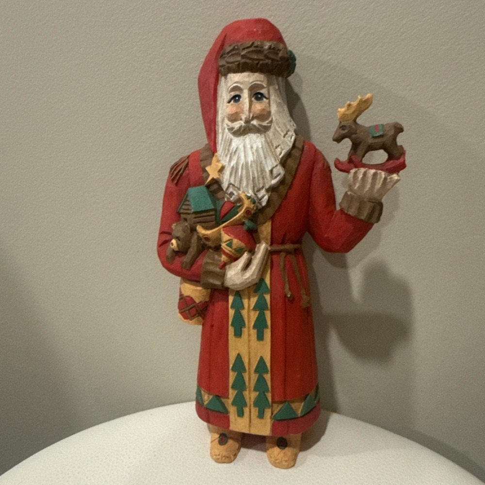 Pam Schiffel Midwest Santa Holding Moose Rocking Horse 7 1/2"